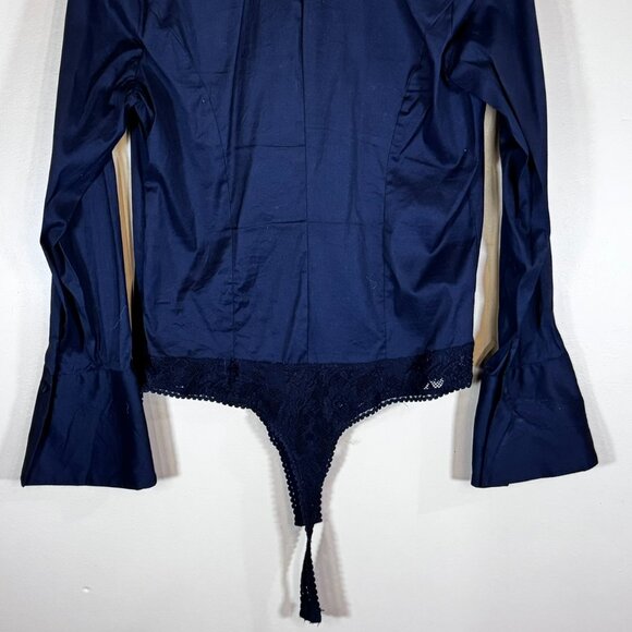 #18 Women's Bisou Bisou Button-Front Bodysuit Blouse, Black, Size Large - Picture 4 of 7